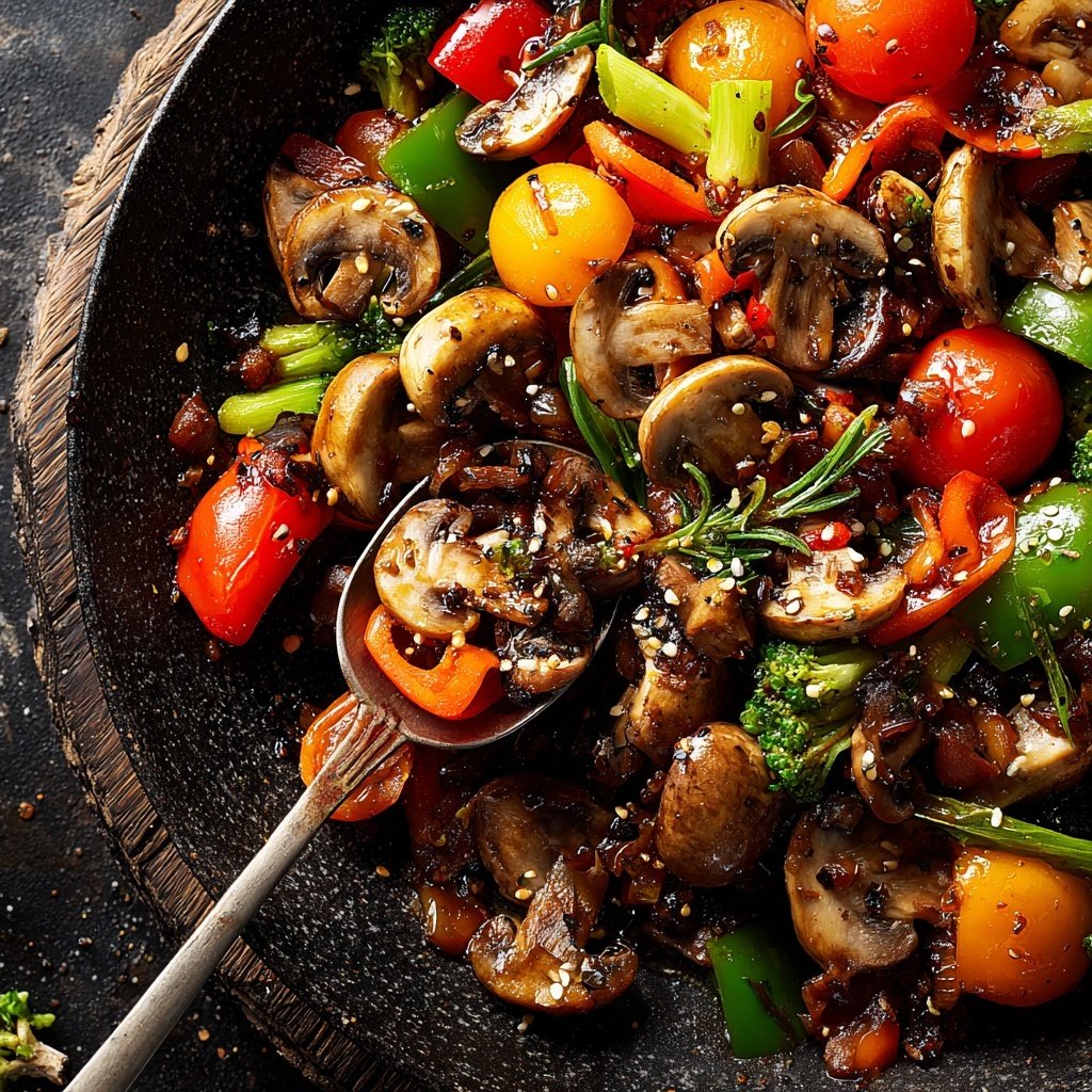 Gemüsepfanne mit Pilzen und Sojasauce