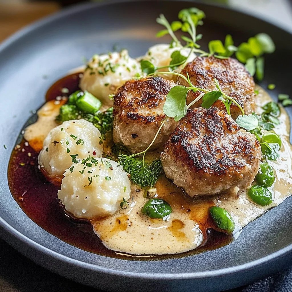 Herzhafte Fleischbällchen mit frischem Gurkensalat und cremigem Kartoffelstampf
