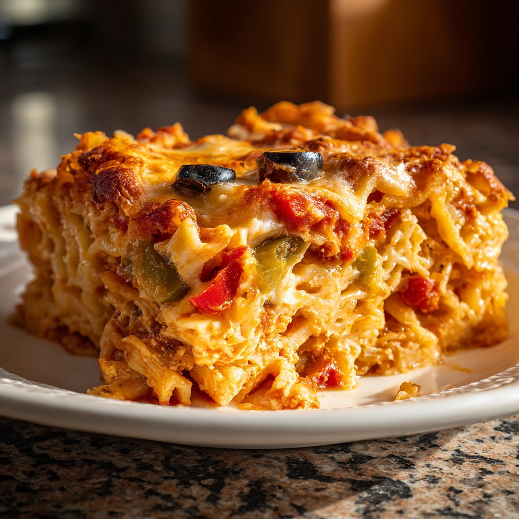 Vegetarischer Nudelauflauf mit Paprika