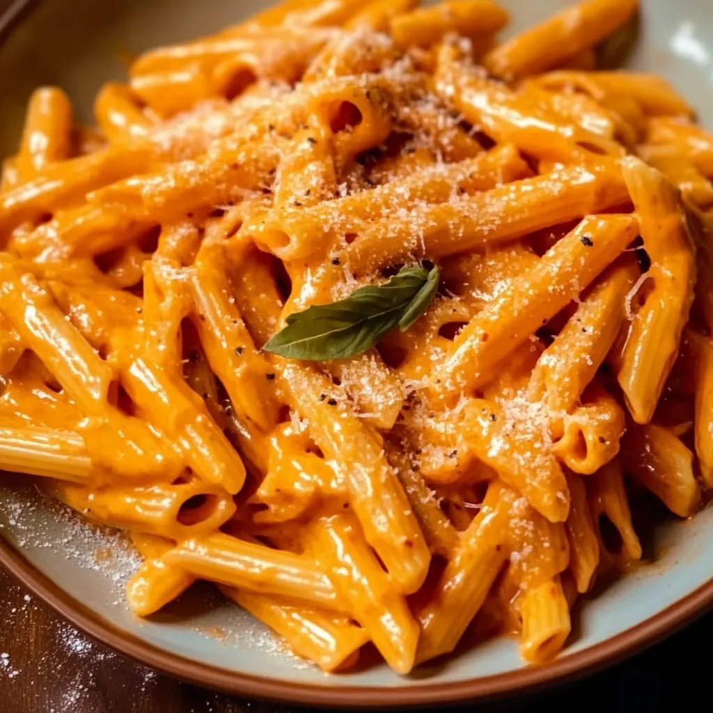 Proteinreiche cremige Pasta mit gerösteten roten Paprika