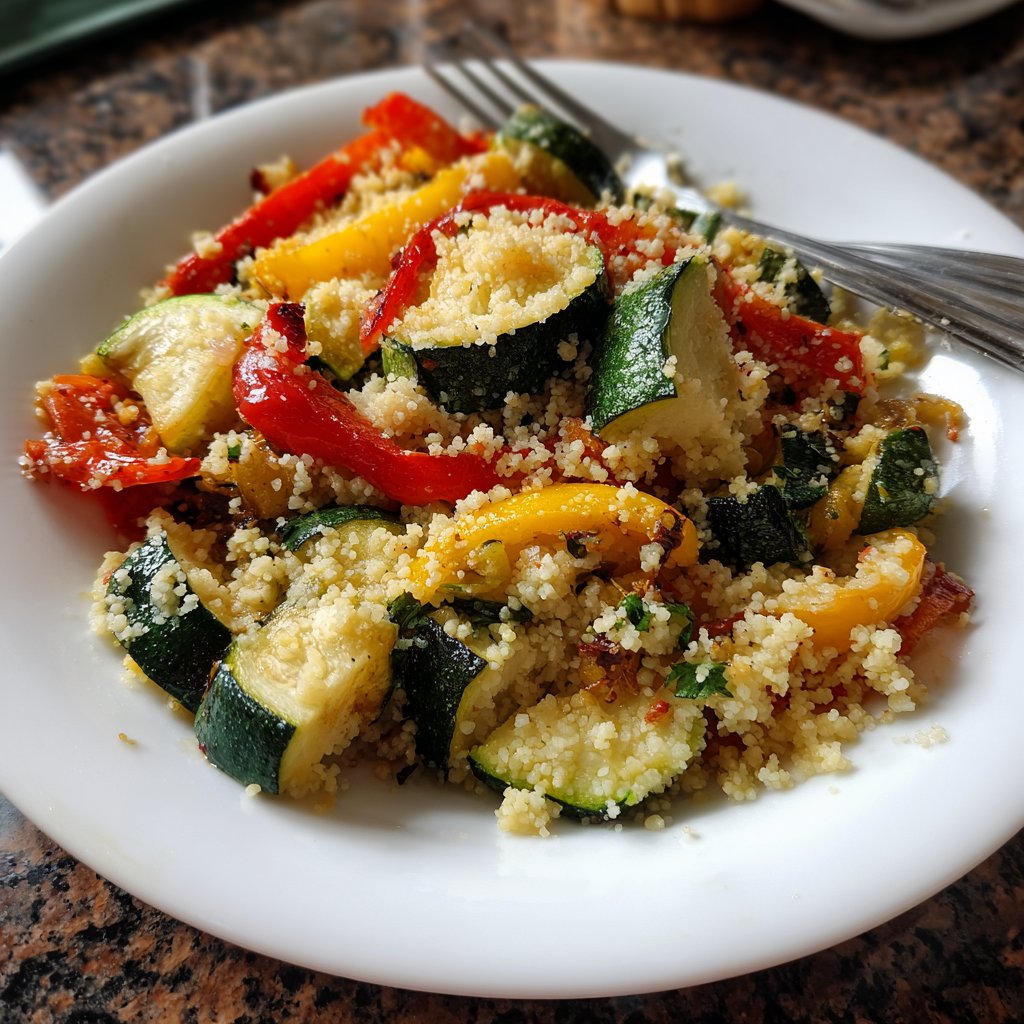 Abendessen mit gebratenem Gemüse und Couscous