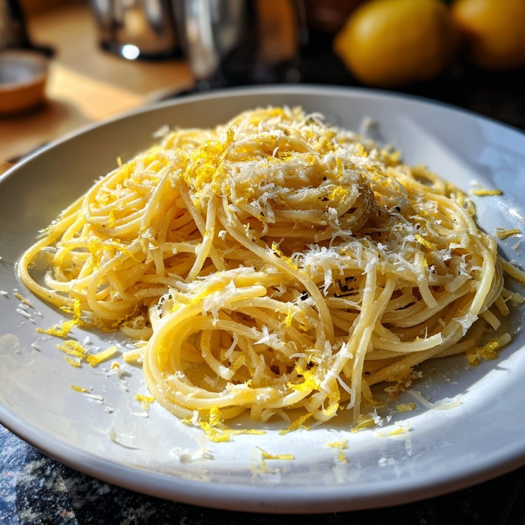 Spaghetti mit Zitronenschale und Parmesan