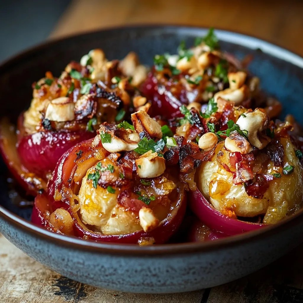 Knusprig gefüllte rote Zwiebeln