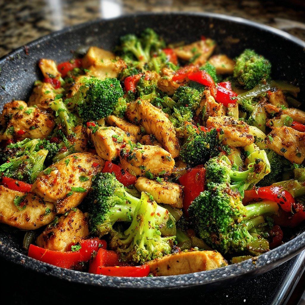 Kalorienarme Hähnchenpfanne Mit Brokkoli Und Paprika