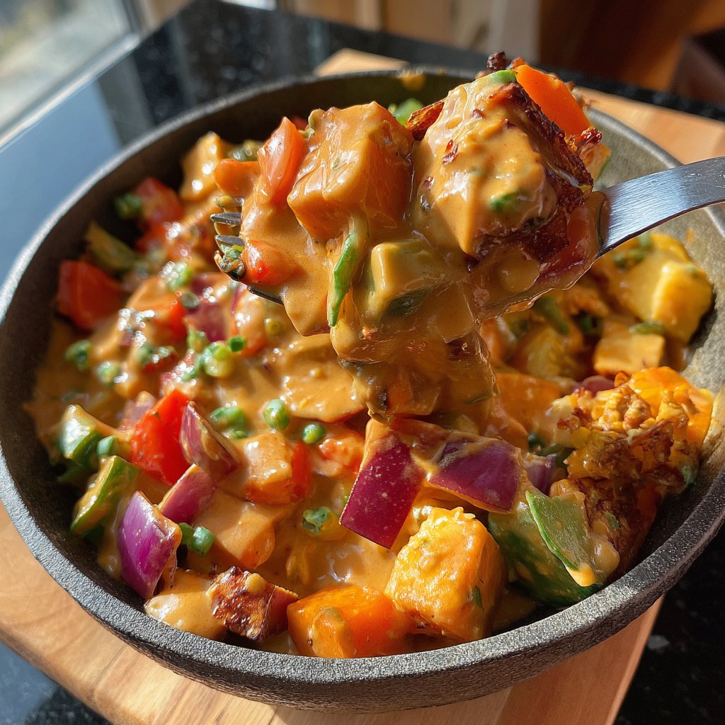 Gemüsepfanne mit Erdnusssauce